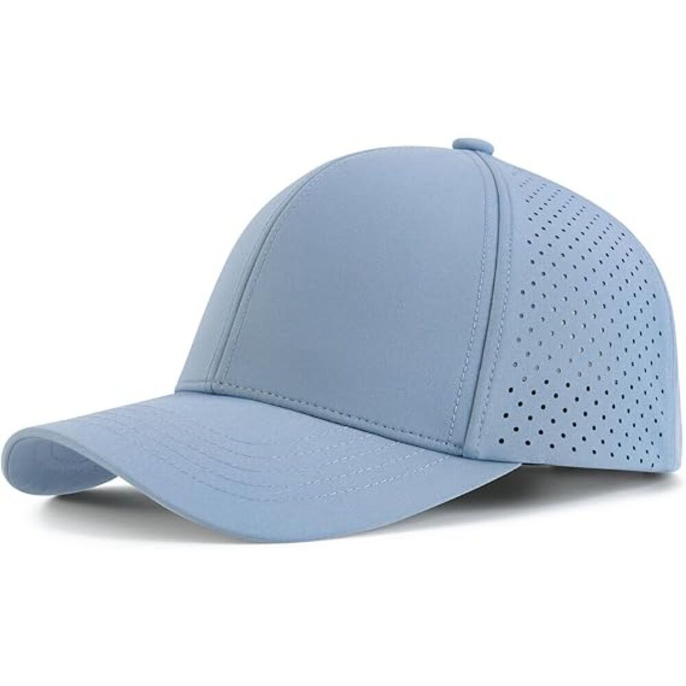 Mens Light Blue Perforated Adjustable Sports Laser Cut Mesh Ball Curved Brim Cap